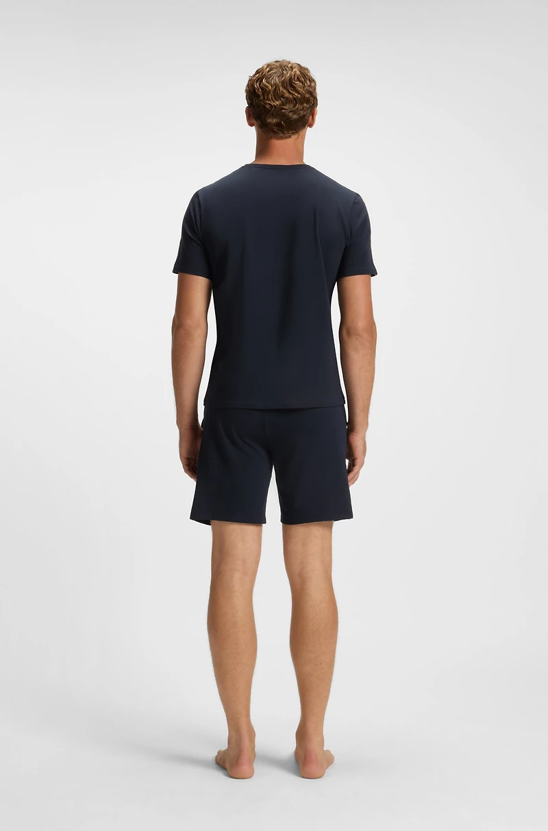 Stretch-cotton pyjama T-shirt with signature-stripe tape