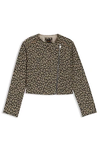 Cropped biker jacket leopard jacquard