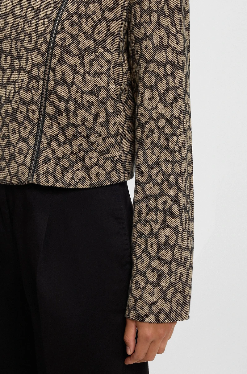 Cropped biker jacket with leopard jacquard