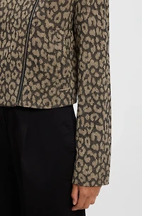 Cropped biker jacket with leopard jacquard