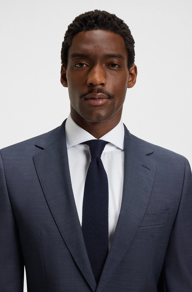 Regular-fit suit micro-patterned wool