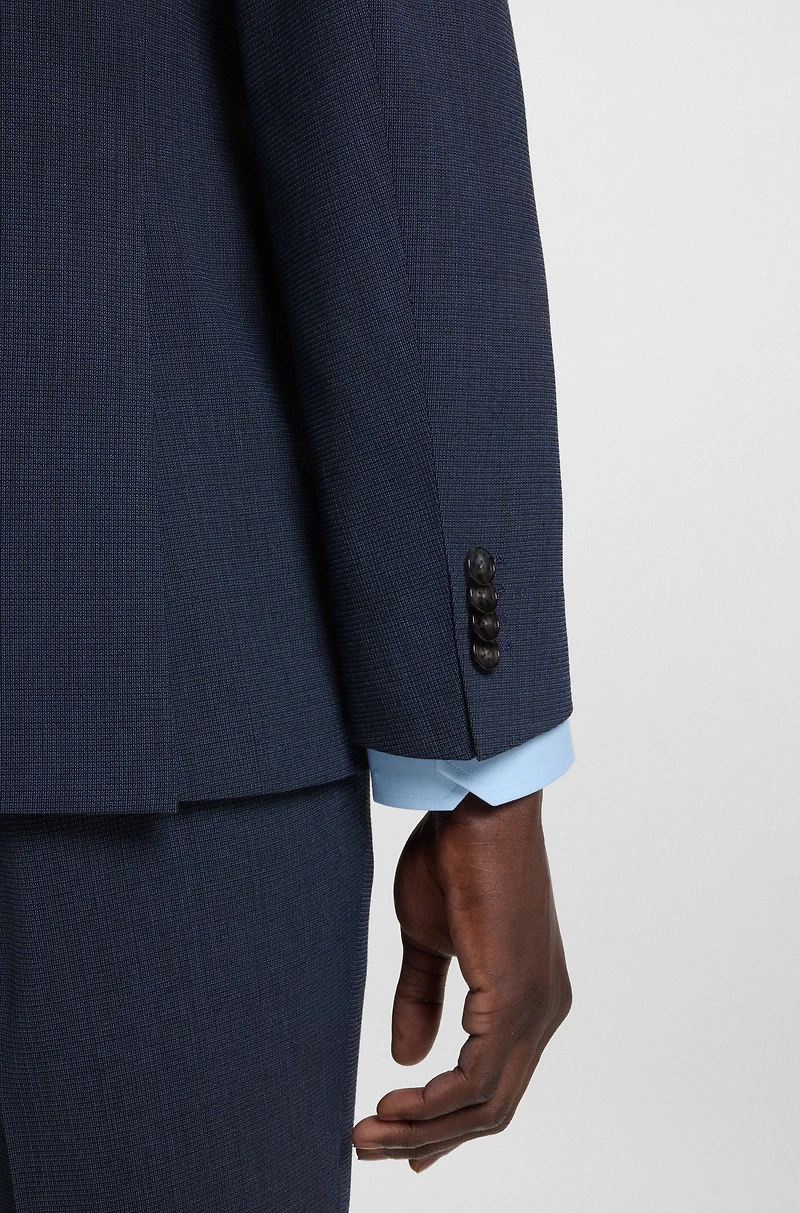 Slim-fit suit micro-patterned stretch fabric