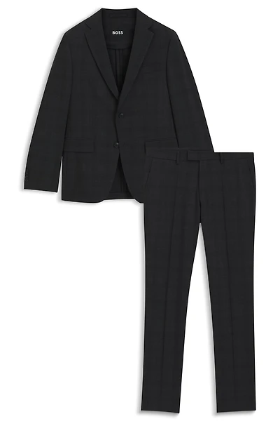 Checked slim-fit suit stretch wool