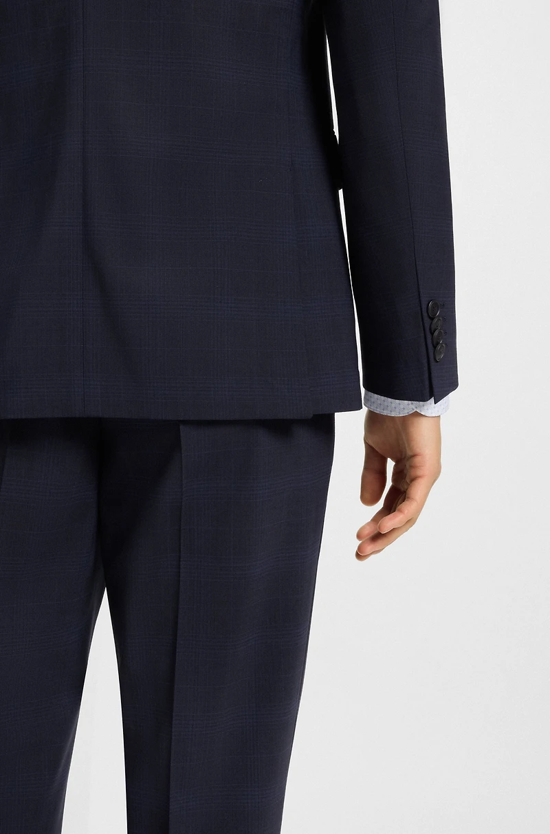 Checked slim-fit suit stretch wool