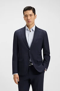 Checked slim-fit suit stretch wool