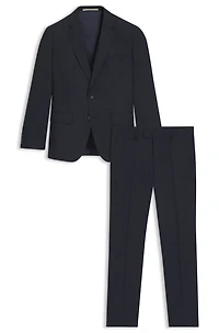 Micro-patterned slim-fit suit stretch wool