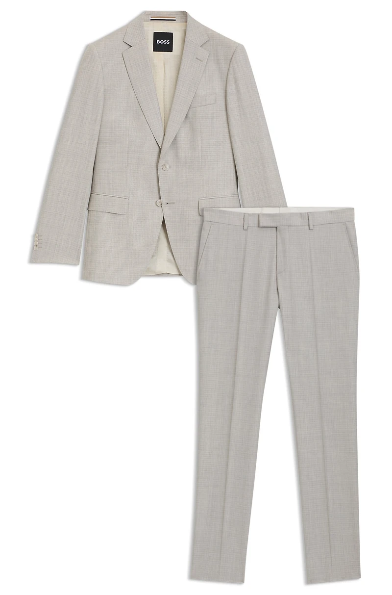 Slim-fit suit micro-patterned virgin wool