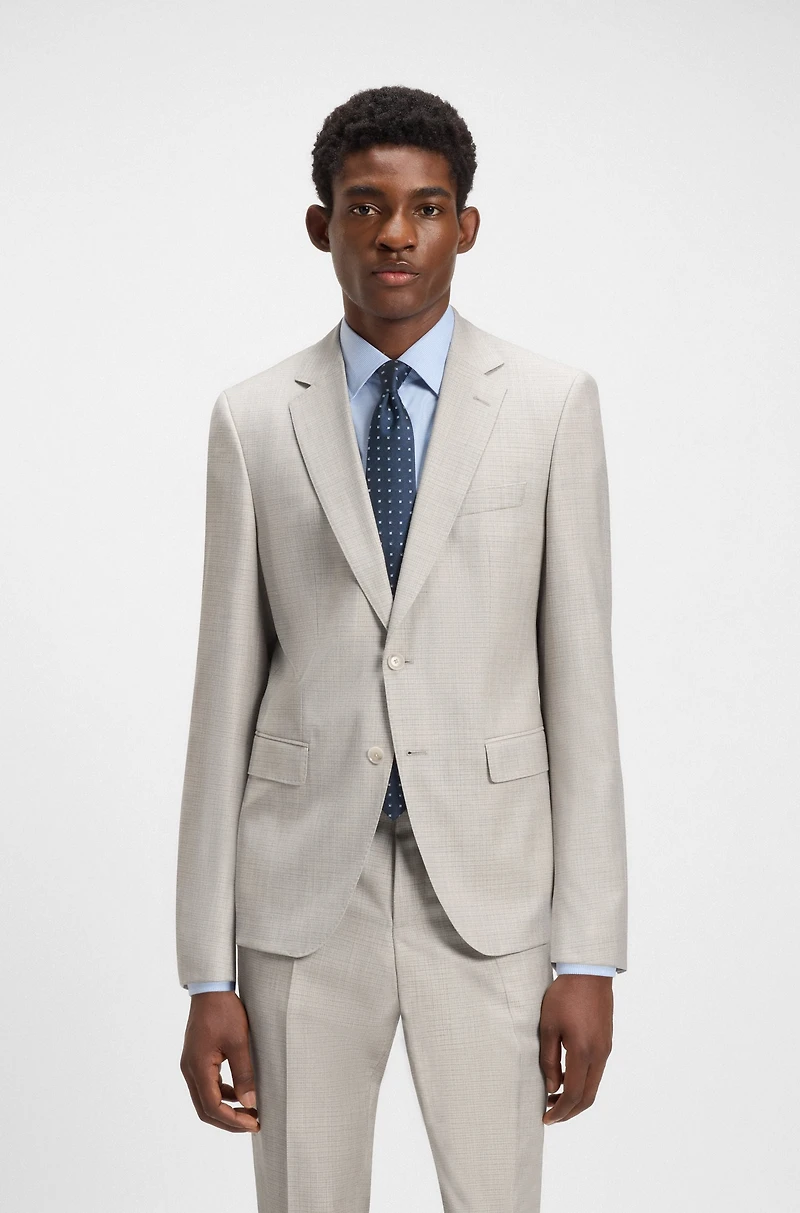 Slim-fit suit micro-patterned virgin wool