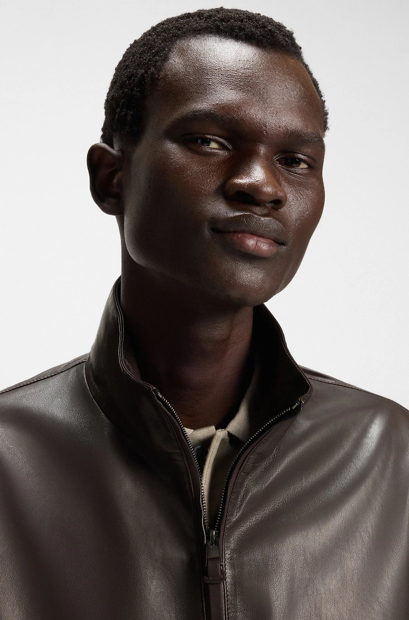 Regular-fit leather bomber jacket nappa