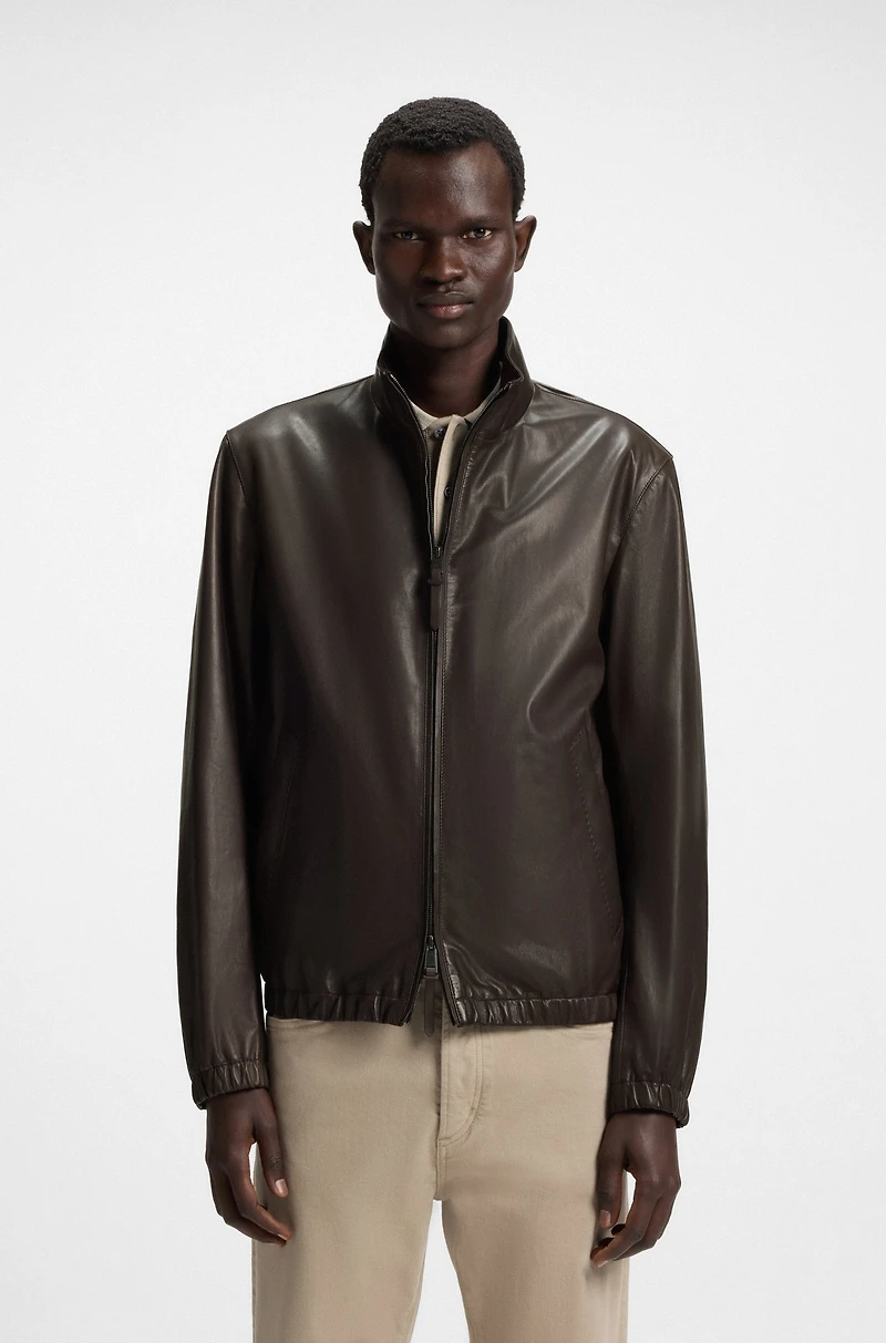 Regular-fit leather bomber jacket nappa