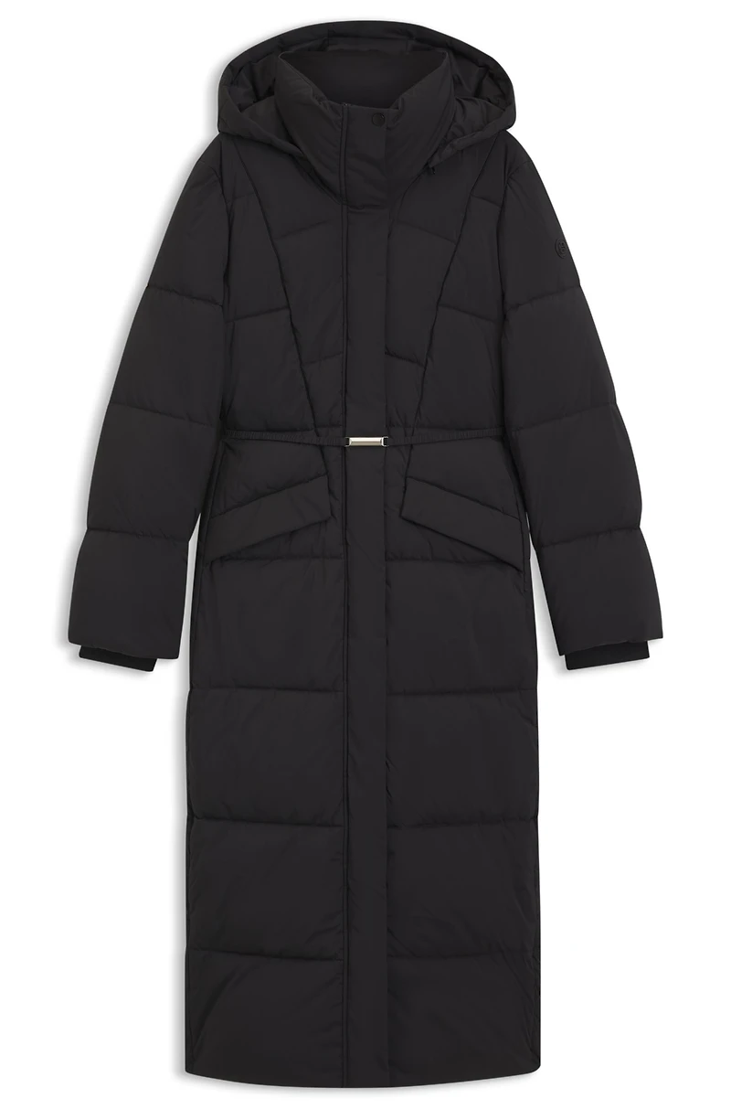 Padded jacket with metal belt detail