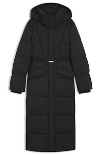 Padded jacket with metal belt detail