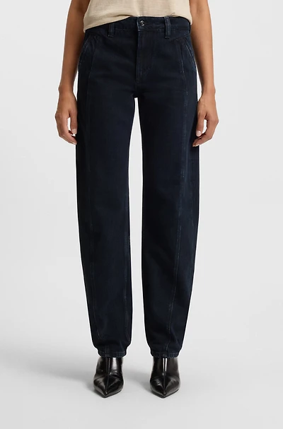 Blue-black barrel-leg jeans soft denim