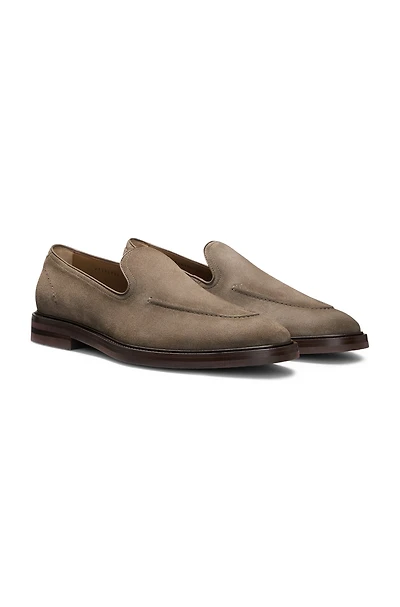 Suede loafers with leather piping