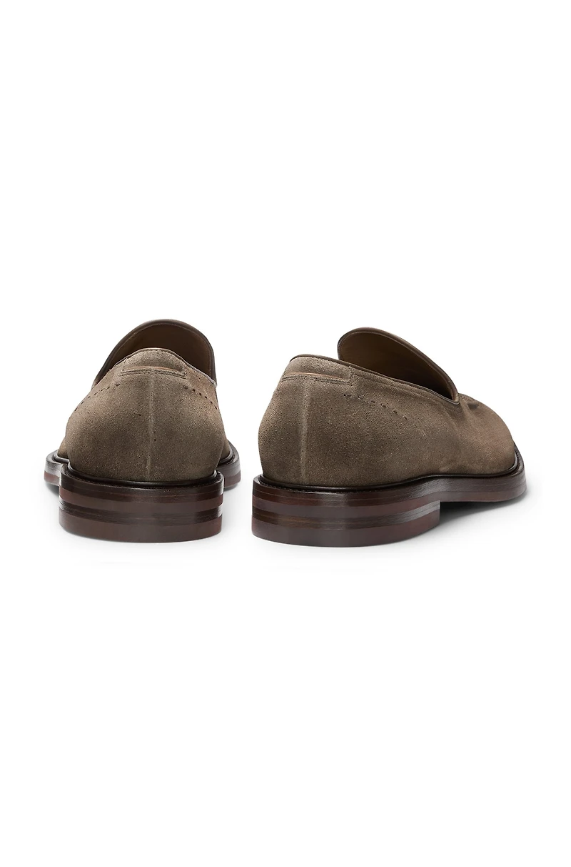 Suede loafers with leather piping