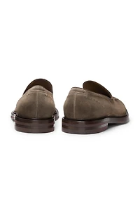 Suede loafers with leather piping