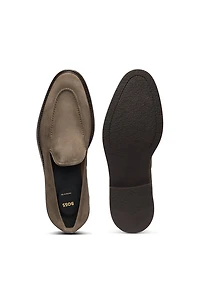 Suede loafers with leather piping