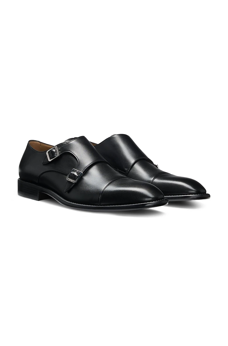 Leather monk shoes with double strap