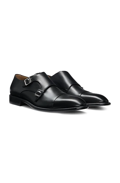 Leather monk shoes with double strap
