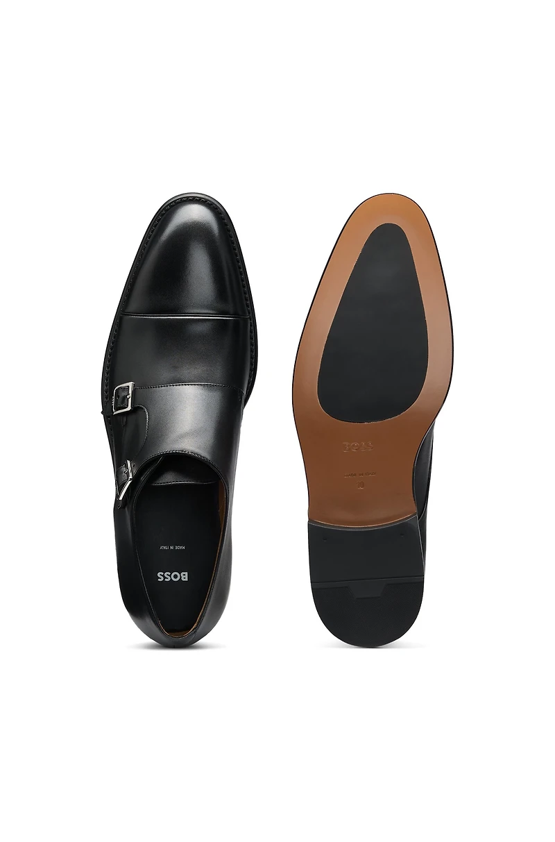 Leather monk shoes with double strap