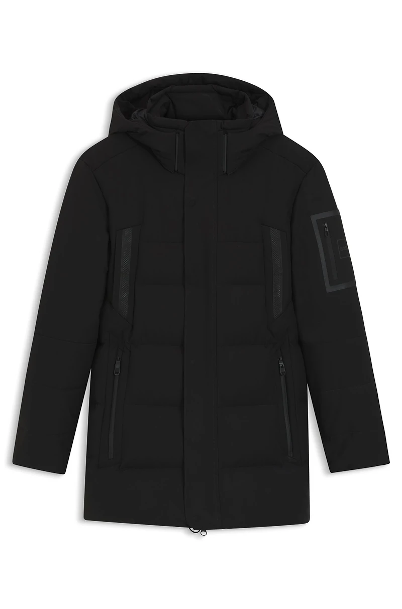 Down-filled parka jacket with water-repellent finish