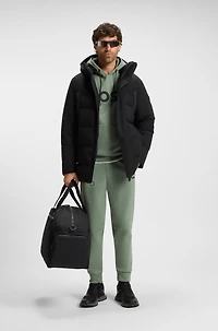 Down-filled parka jacket with water-repellent finish