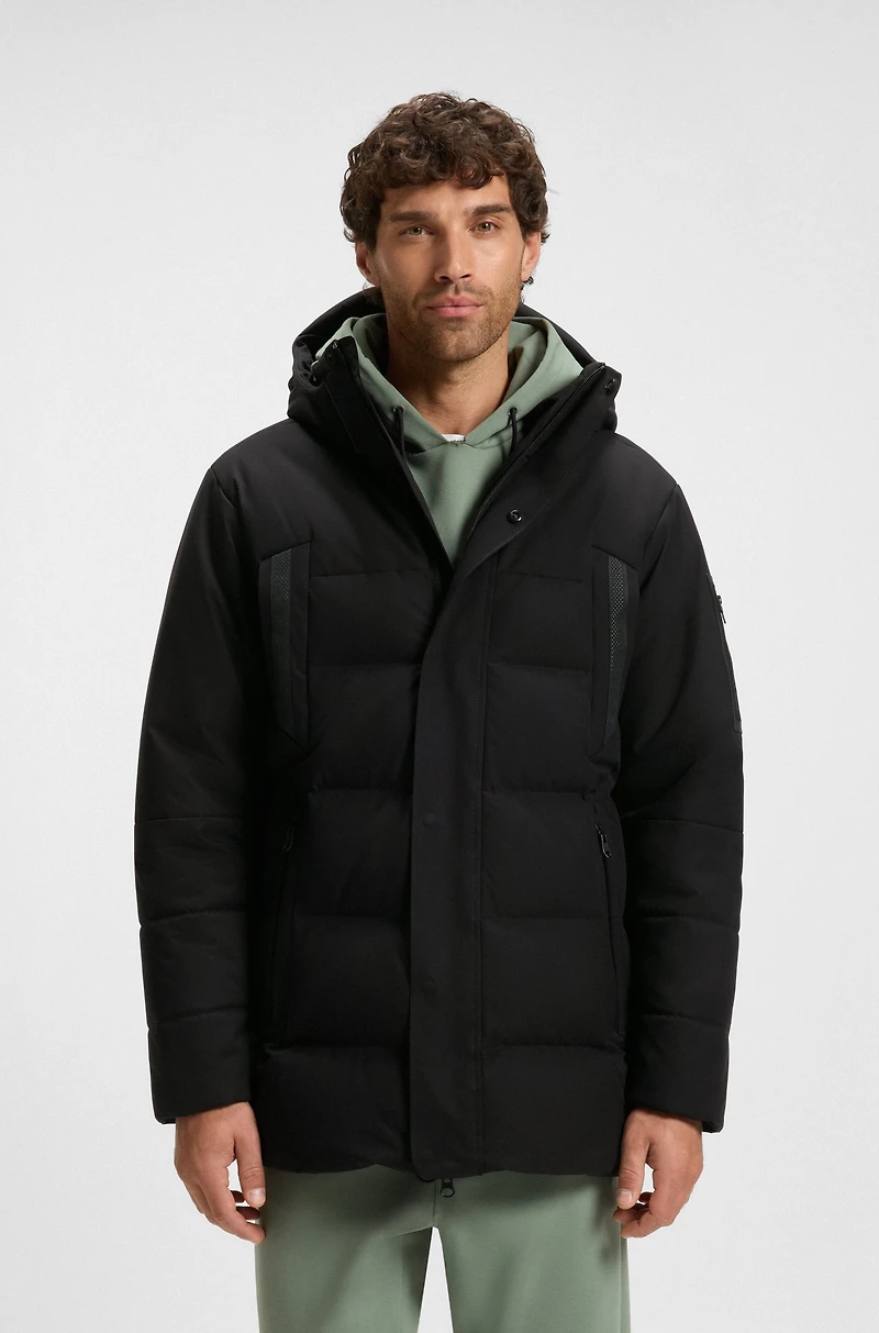 Down-filled parka jacket with water-repellent finish