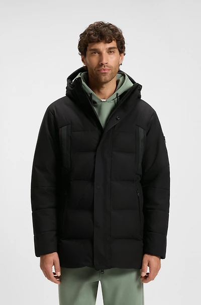 Down-filled parka jacket with water-repellent finish