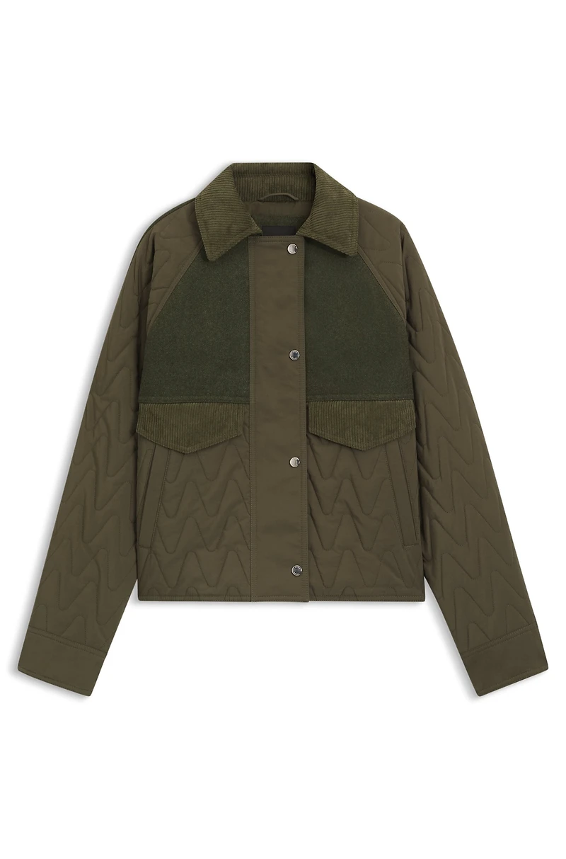 Mixed-material jacket with water-repellent finish