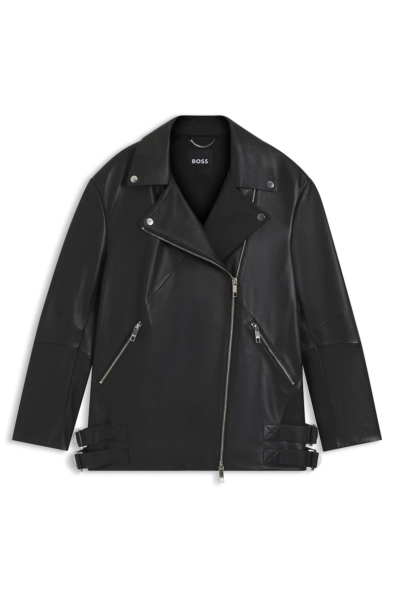 Long biker jacket nappa leather