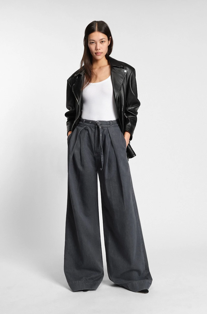 Long biker jacket nappa leather