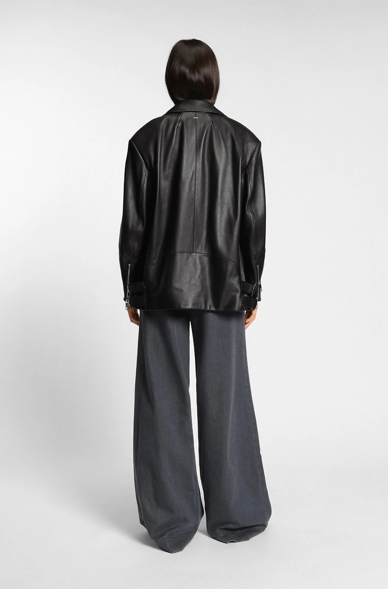 Long biker jacket nappa leather
