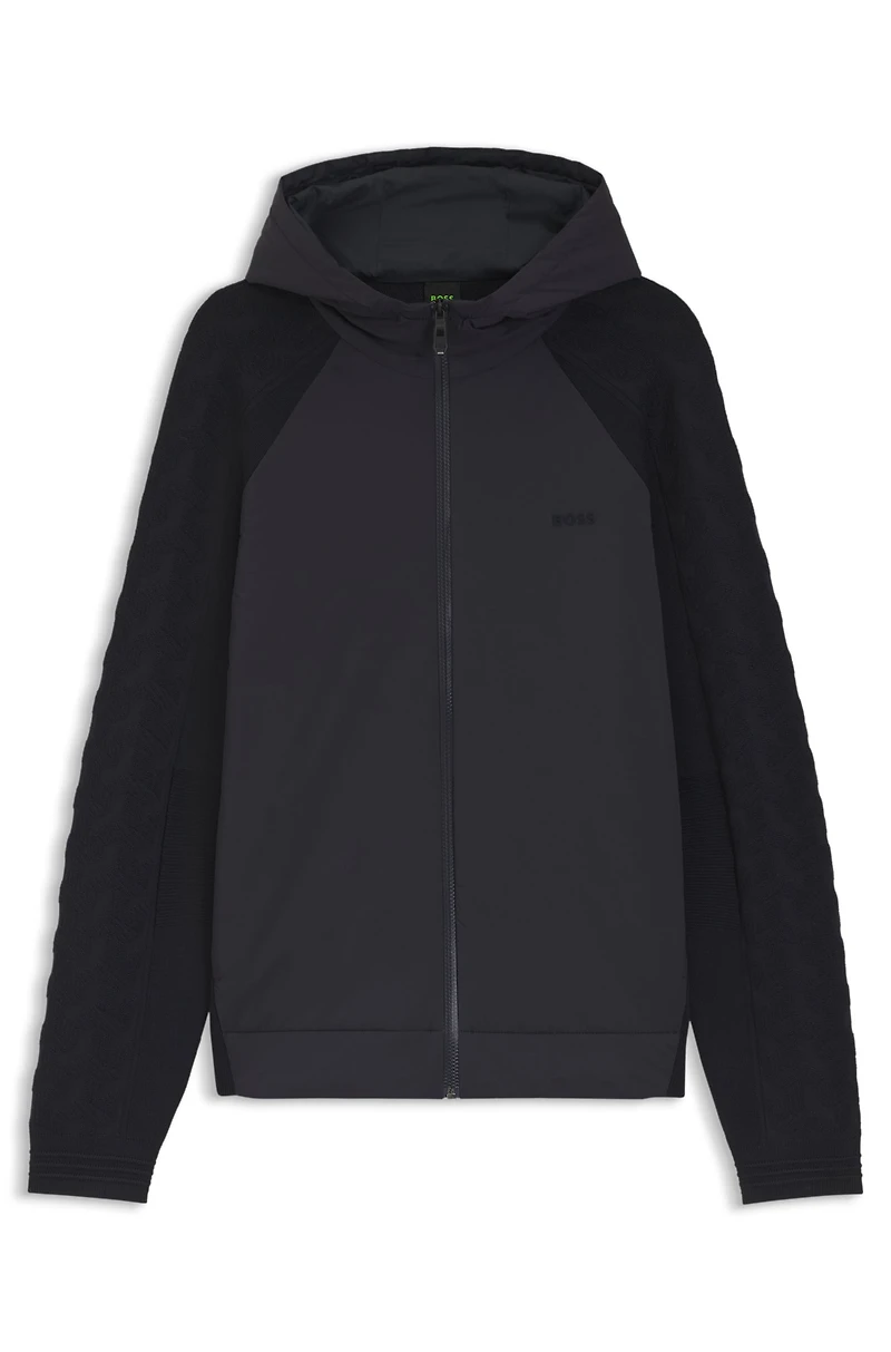 Zip-up hoodie with tonal textured jacquard