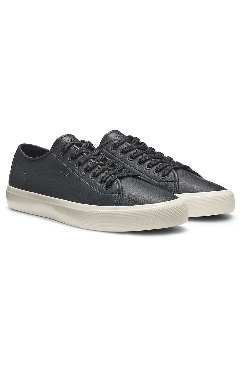 Low-top trainers grained faux leather