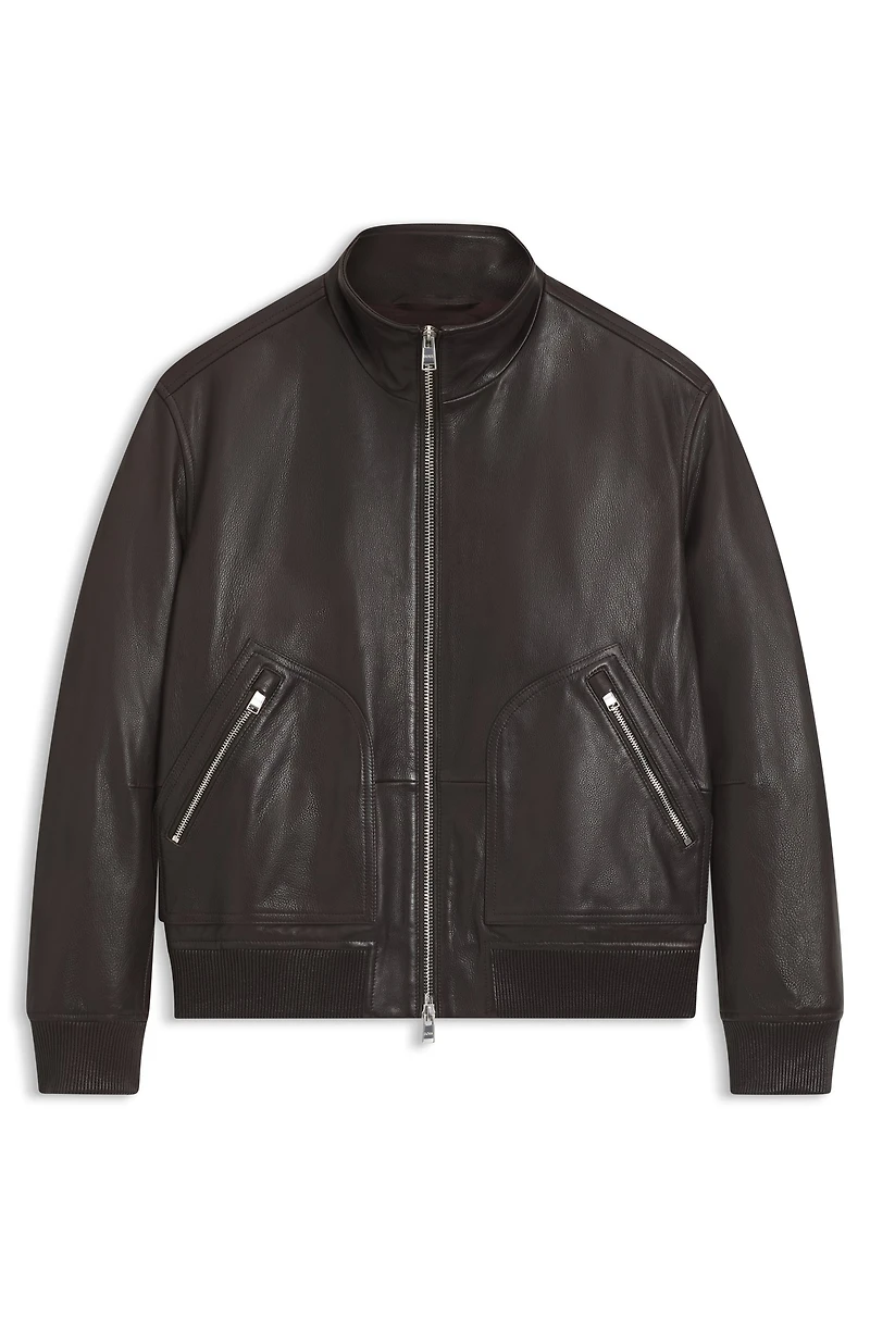 Nappa-leather jacket with two-way zip