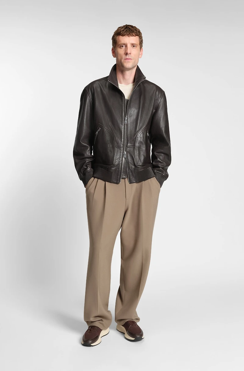 Nappa-leather jacket with two-way zip
