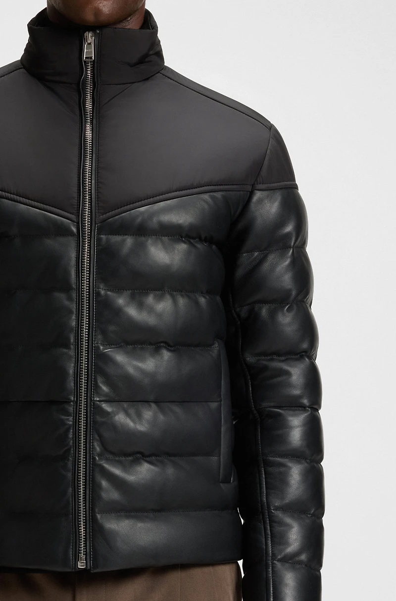 Leather-trim jacket with padding