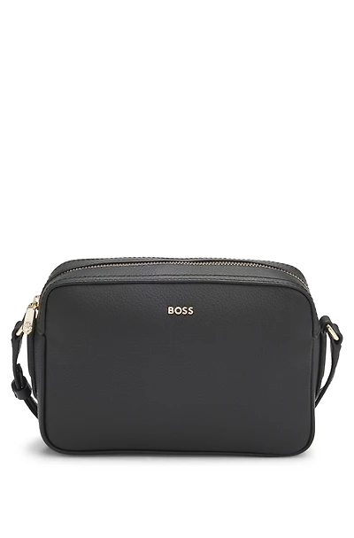 Crossbody bag in grained leather with logo lettering