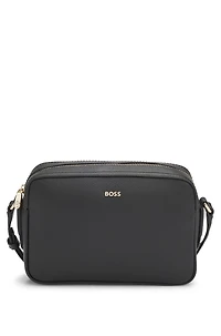 Crossbody bag in grained leather with logo lettering