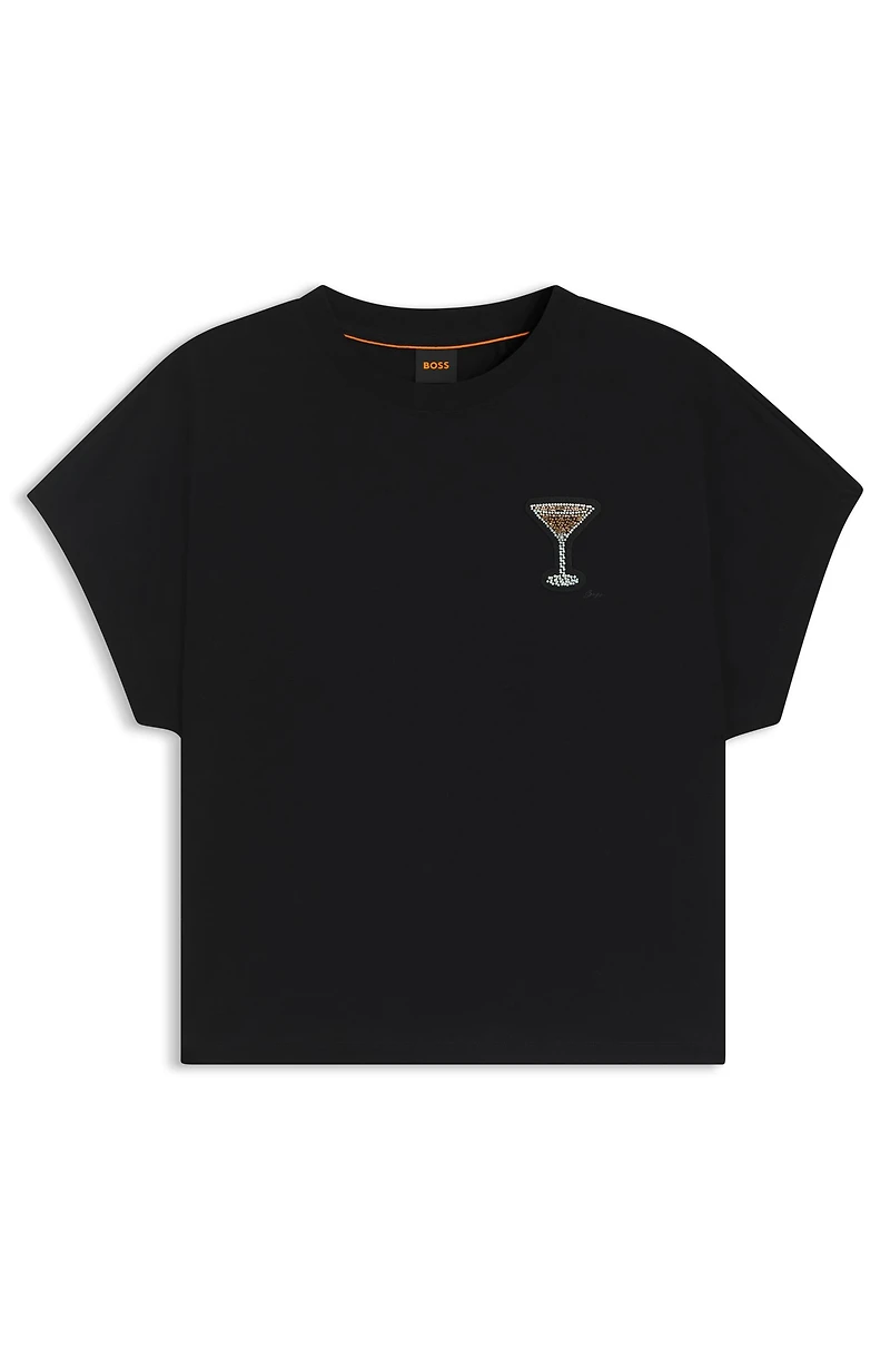 Oversize-fit cotton T-shirt with crystal artwork