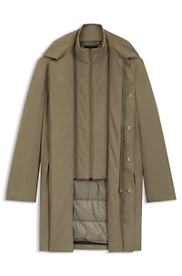 Water-repellent coat with detachable bib