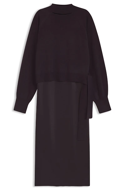Two-in-one dress with wool-cashmere sweater layer