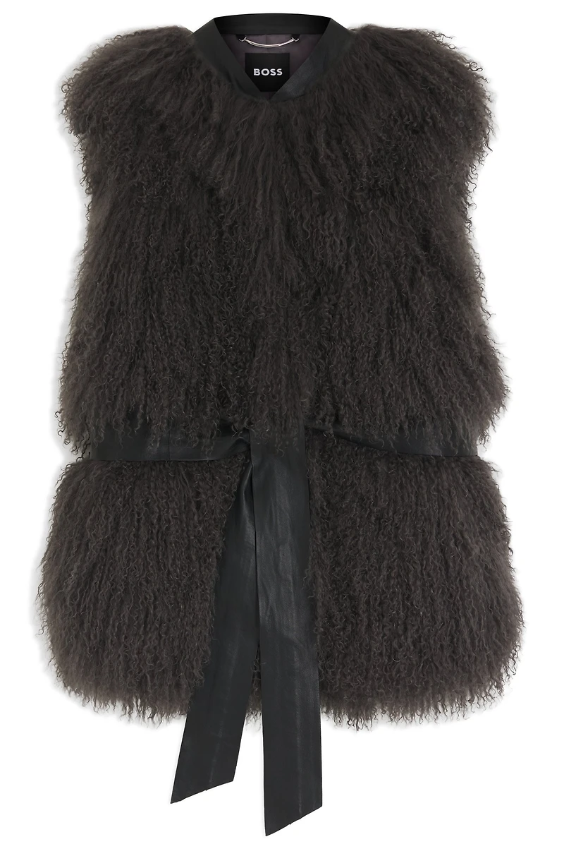Mongolian-shearling gilet with detachable leather belt