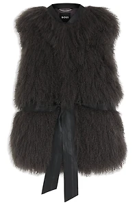 Mongolian-shearling gilet with detachable leather belt