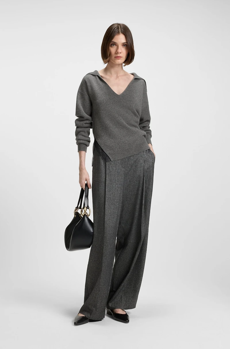 Lace-insert sweater wool and cashmere
