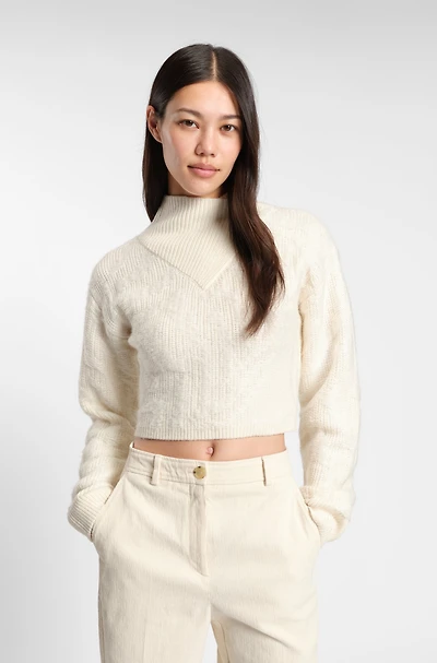 Cropped wool-blend sweater with layered neckline