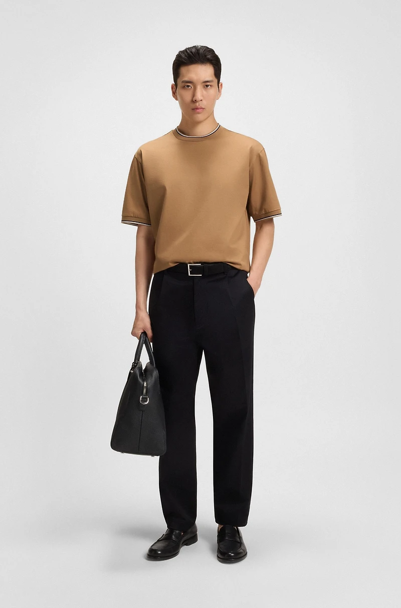 Striped-cuff T-shirt mercerised cotton