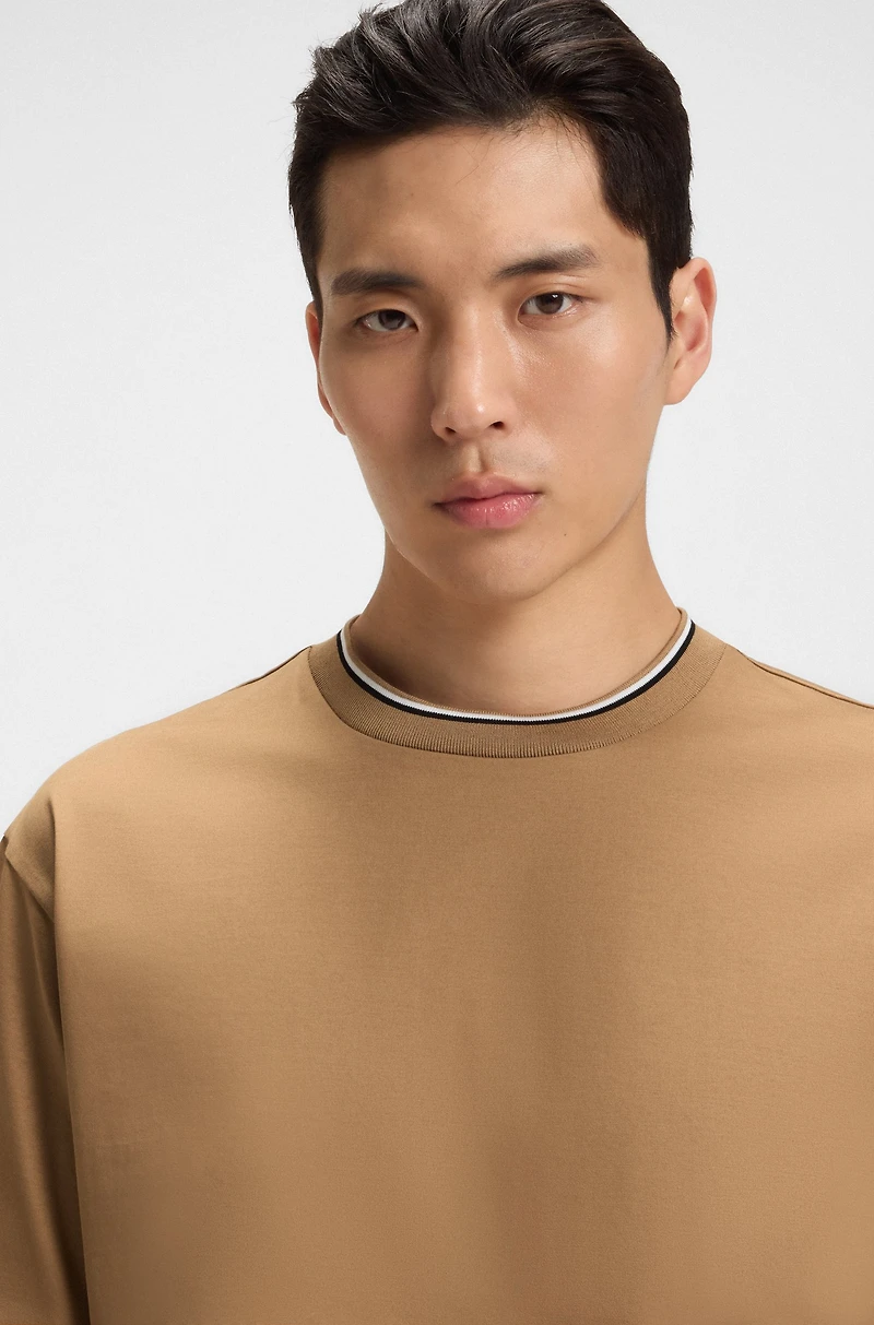 Striped-cuff T-shirt mercerised cotton