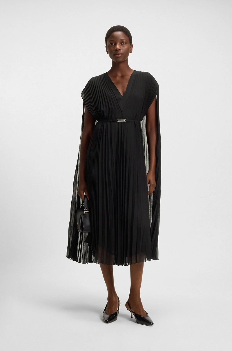 Belted dress crinkle chiffon with overlay