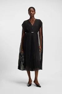 Belted dress crinkle chiffon with overlay